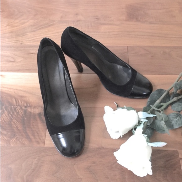 Black real suede shoes with black patent leather  capped toe & leather heels 40 - Picture 6 of 16
